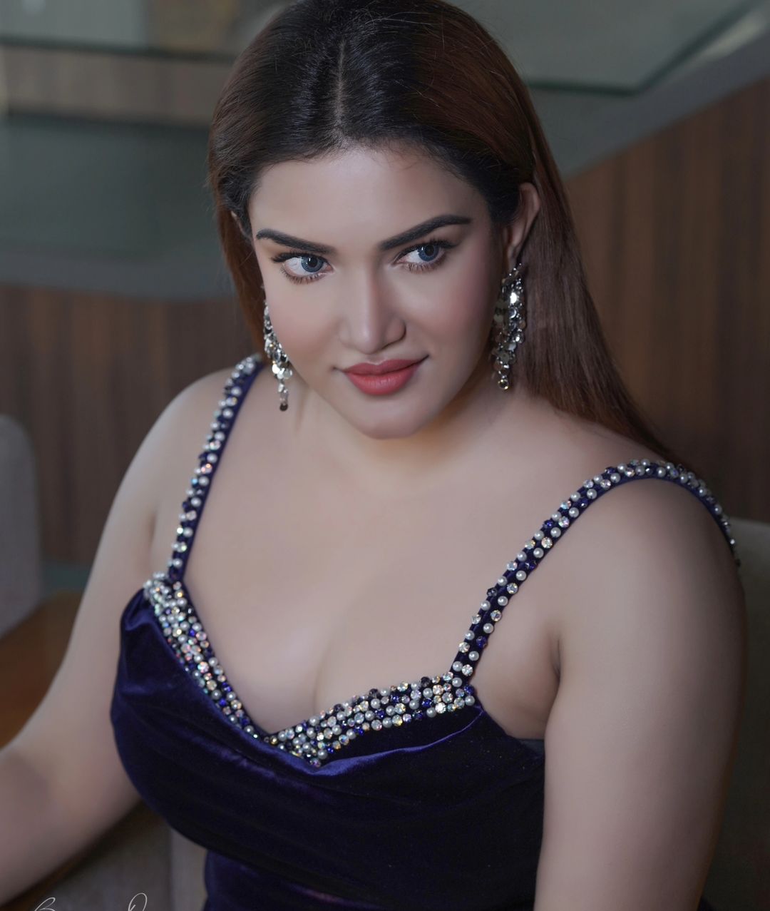 Malayalam Actress Honey Rose in Long Blue Gown